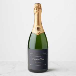 Étiquettes Pour Bouteilles De Vin Mousseux Deep Blue & Gold Mariage Personnalisé – Élégant