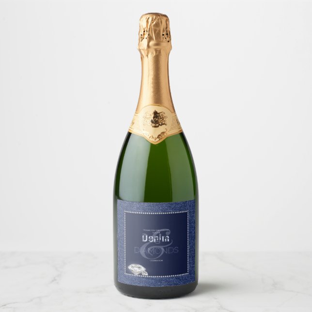 Étiquettes Pour Bouteilles De Vin Mousseux Denim & Diamants (Devant)