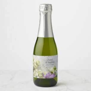 Étiquettes Pour Bouteilles De Vin Mousseux Dentelle avec fleurs violettes et blanches