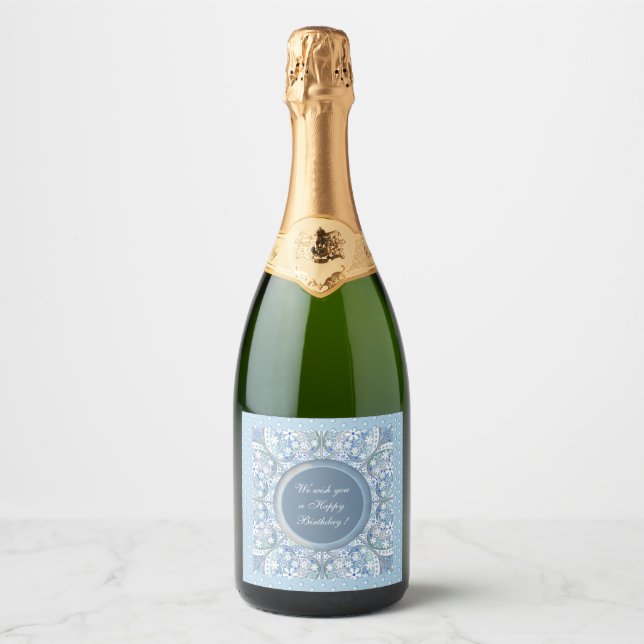 Étiquettes Pour Bouteilles De Vin Mousseux Dentelle en céramique bleu clair (Devant)