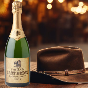 Étiquettes Pour Bouteilles De Vin Mousseux Dernier Rodéo Cow-boy Grunge Brun Enterrement de V