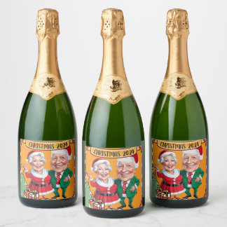 Étiquettes Pour Bouteilles De Vin Mousseux Design de caricature festive rouge et orange avec 