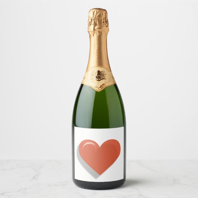 Étiquettes Pour Bouteilles De Vin Mousseux Design de coeur rouge (Devant)