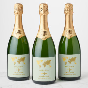 Étiquettes Pour Bouteilles De Vin Mousseux Destination Mariage Monde Passport Sage Vert Or
