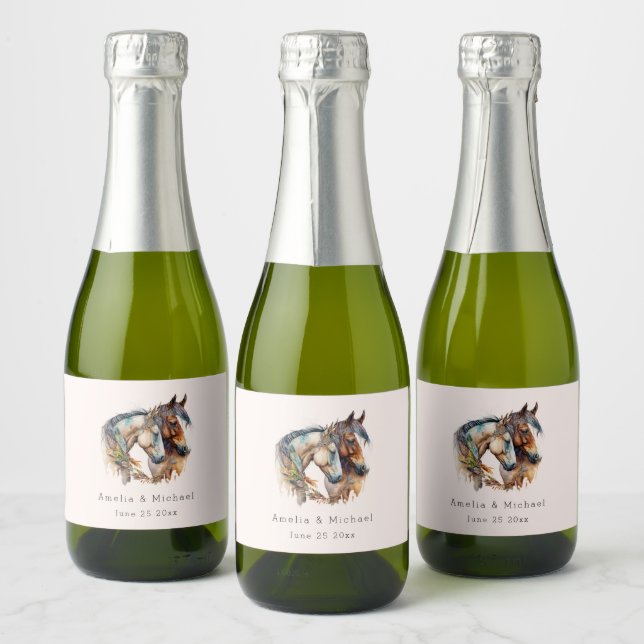 Étiquettes Pour Bouteilles De Vin Mousseux Deux beaux chevaux Western Boho Mariage (Bouteilles)