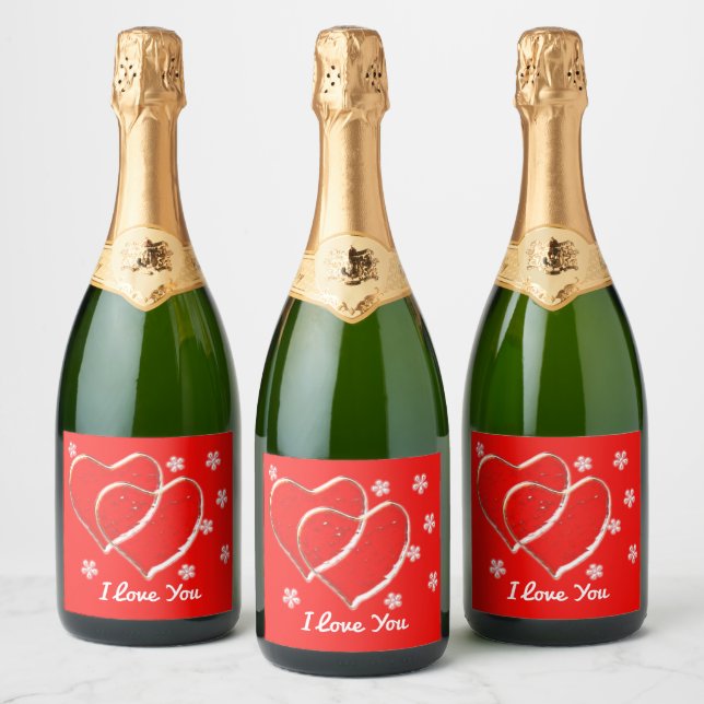 Étiquettes Pour Bouteilles De Vin Mousseux deux coeurs, mariage romantique.Personnalisé (Bouteilles)