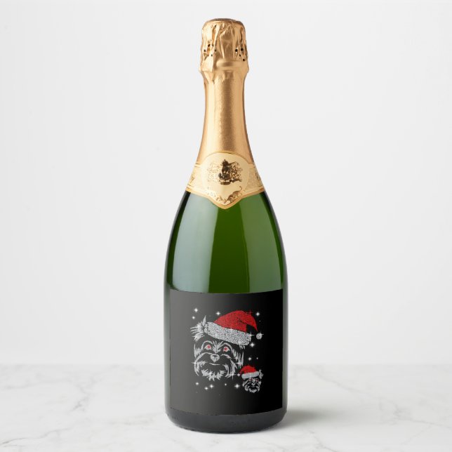 Étiquettes Pour Bouteilles De Vin Mousseux Diamond Schnauzer Chien Noël (Devant)