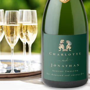 Étiquettes Pour Bouteilles De Vin Mousseux Dinosaur Thème Mariage Vert foncé