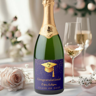 Étiquettes Pour Bouteilles De Vin Mousseux Diplômé de la partie casquette d'or bleu 2025