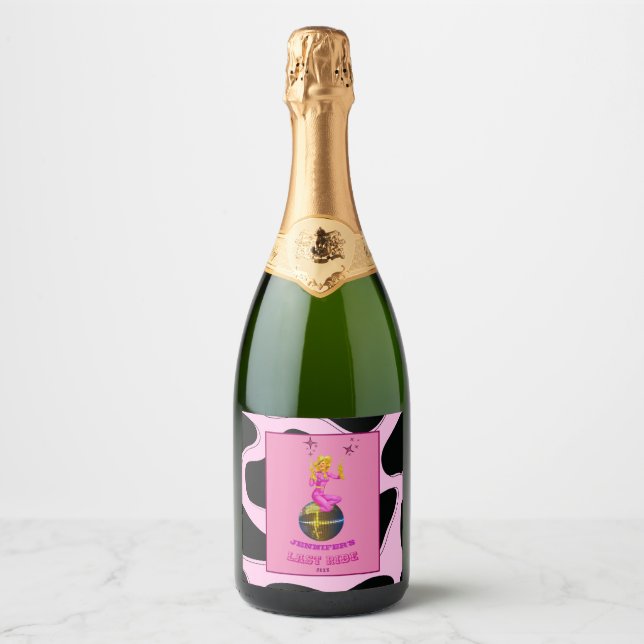 Étiquettes Pour Bouteilles De Vin Mousseux Disco Cowgirl Retro Bachelorette (Devant)