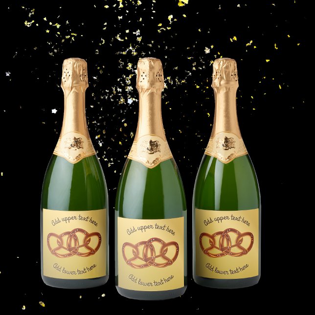 Étiquettes Pour Bouteilles De Vin Mousseux Double Pretzels : Pain noué sur Fake Gold personna (Créateur téléchargé)