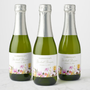 Étiquettes Pour Bouteilles De Vin Mousseux Douce Olivâtre Rose Fleurs Aquarelle Enterrement d