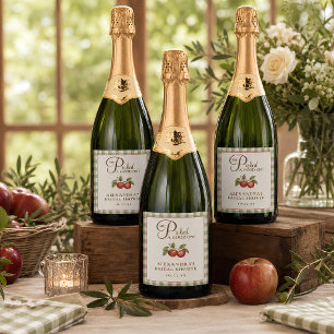 Étiquettes Pour Bouteilles De Vin Mousseux Douce Robe de Mariée Campagnarde en Vichy Vert Sau