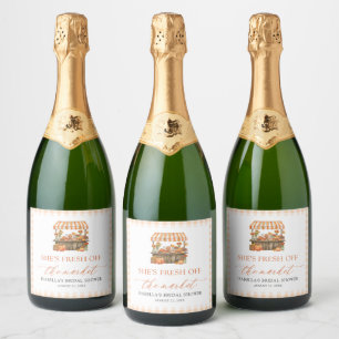 Étiquettes Pour Bouteilles De Vin Mousseux Douce Robe de Mariée Gingham Orange de Marché de P