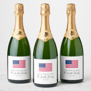 Étiquettes Pour Bouteilles De Vin Mousseux Drapeau 4 juillet américain