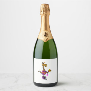 Étiquettes Pour Bouteilles De Vin Mousseux Drôle Giraffe Jouer Pickleball