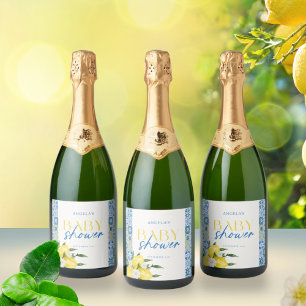 Étiquettes Pour Bouteilles De Vin Mousseux Eau gazeuse bébé méditerranéen au citron