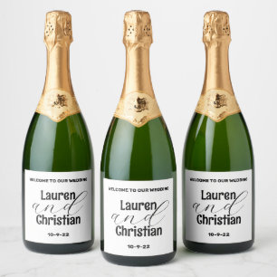 Étiquettes Pour Bouteilles De Vin Mousseux Écriture Mariage noir blanc