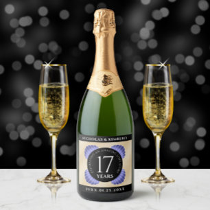 Étiquettes Pour Bouteilles De Vin Mousseux Élégant 17ème anniversaire de Mariage des obus