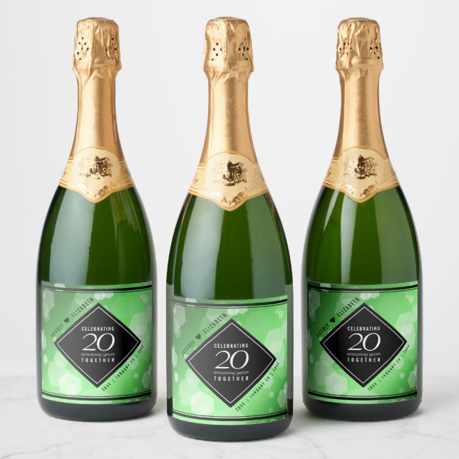 Étiquettes Pour Bouteilles De Vin Mousseux Élégant 20e anniversaire de Mariage d'émeraude (Bouteilles)