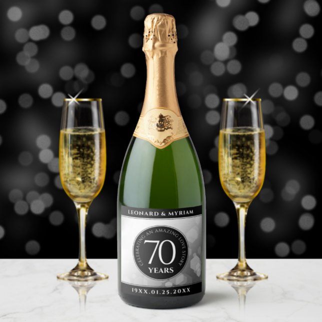 Étiquettes Pour Bouteilles De Vin Mousseux Élégant 70e anniversaire de Mariage Platinum (Créateur téléchargé)