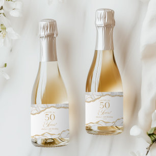 Étiquettes Pour Bouteilles De Vin Mousseux Élégant Agate Or Blanc Mini Fête d'anniversaire 50