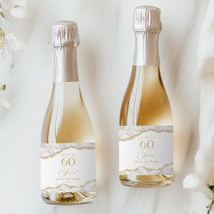 Étiquettes Pour Bouteilles De Vin Mousseux Élégant Agate Or Blanc Mini Fête d'anniversaire 60