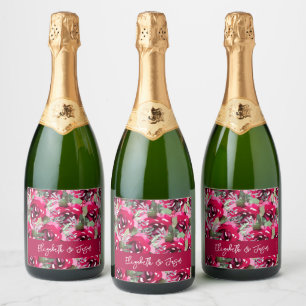 Étiquettes Pour Bouteilles De Vin Mousseux Elégant Aquarelle rose Fleurs Mariage