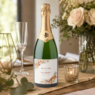 Étiquettes Pour Bouteilles De Vin Mousseux Élégant automne aquarelle douce mariage scintillan