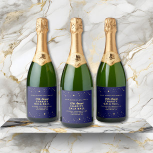 Étiquettes Pour Bouteilles De Vin Mousseux Élégant Bal de Gala de Charité Silent Auction Blue