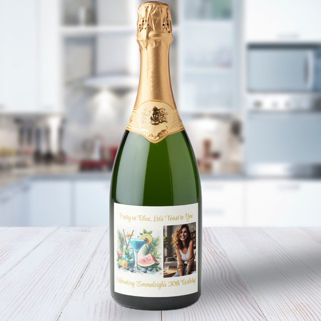 Étiquettes Pour Bouteilles De Vin Mousseux Elégant Blueberry Brunch 30e anniversaire Fête (Créateur téléchargé)