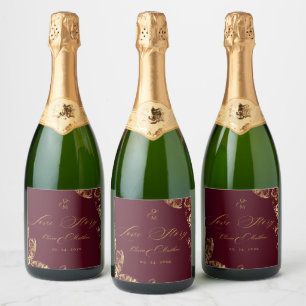 Étiquettes Pour Bouteilles De Vin Mousseux Elegant Boho Mariage d'automne de l'or de Bourgo