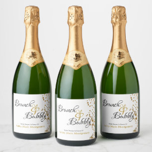 Étiquettes Pour Bouteilles De Vin Mousseux Elégant Brunch Bubbly Fête des mariées Gold Confet