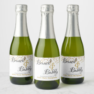 Étiquettes Pour Bouteilles De Vin Mousseux Elégant Brunch Bubbly Fête des mariées Gold Confet