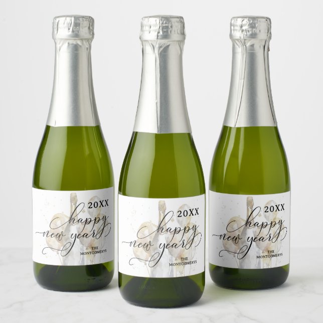 Étiquettes Pour Bouteilles De Vin Mousseux Elegant Champagne and Balloons Happy New Year Mini (Bouteilles)