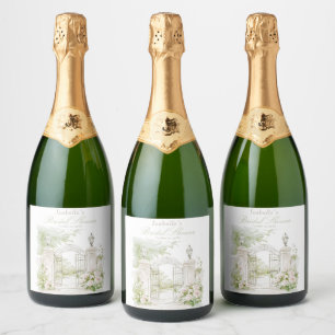 Étiquettes Pour Bouteilles De Vin Mousseux Elégant Château Français Pastel Jardin Marial