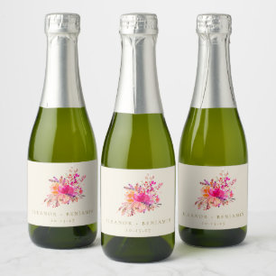 Étiquettes Pour Bouteilles De Vin Mousseux Elégant Chic Rose Aquarelle Mariage Floral Personn