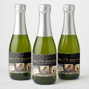 Étiquettes Pour Bouteilles De Vin Mousseux Elégant Collage photo Confetti 50e anniversaire