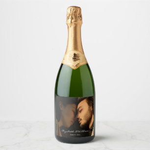 Étiquettes Pour Bouteilles De Vin Mousseux Élégant Couple Photo Anniversaire Mariage