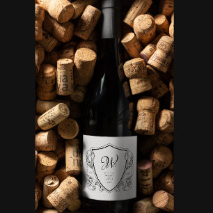 Étiquettes Pour Bouteilles De Vin Mousseux Elégant crête Vintage Mariage vin et