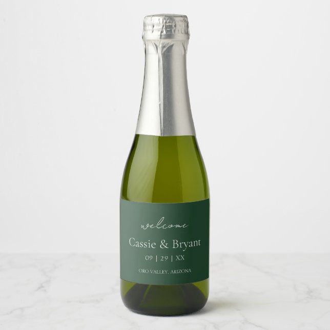 Étiquettes Pour Bouteilles De Vin Mousseux Élégant Émeraude Vert Mariage Bienvenue Cadeau (Devant)
