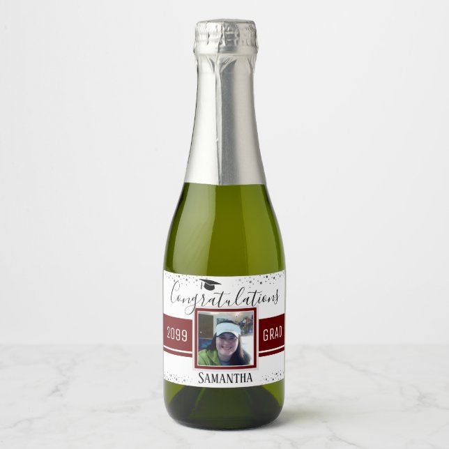 Étiquettes Pour Bouteilles De Vin Mousseux Elégant Graduation Félicitations Photo Vin (Devant)