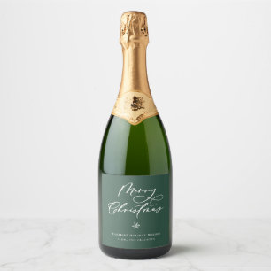 Étiquettes Pour Bouteilles De Vin Mousseux Élégant Joyeux Noël Script Green Holiday