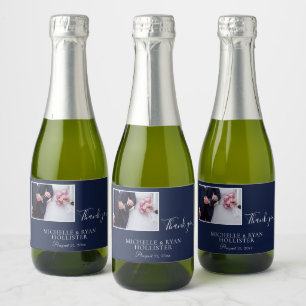 Étiquettes Pour Bouteilles De Vin Mousseux Elégant Mariage bleu marine Merci photo