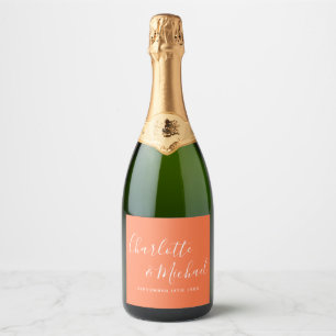 Étiquettes Pour Bouteilles De Vin Mousseux Élégant mariage corail écriture signature