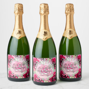 Étiquettes Pour Bouteilles De Vin Mousseux Elégant Mariage floral rose chaud