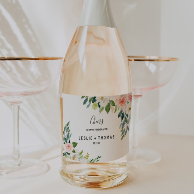 Étiquettes Pour Bouteilles De Vin Mousseux Élégant Mariage Floral verdoyant Sparkling Wine La (Créateur téléchargé)