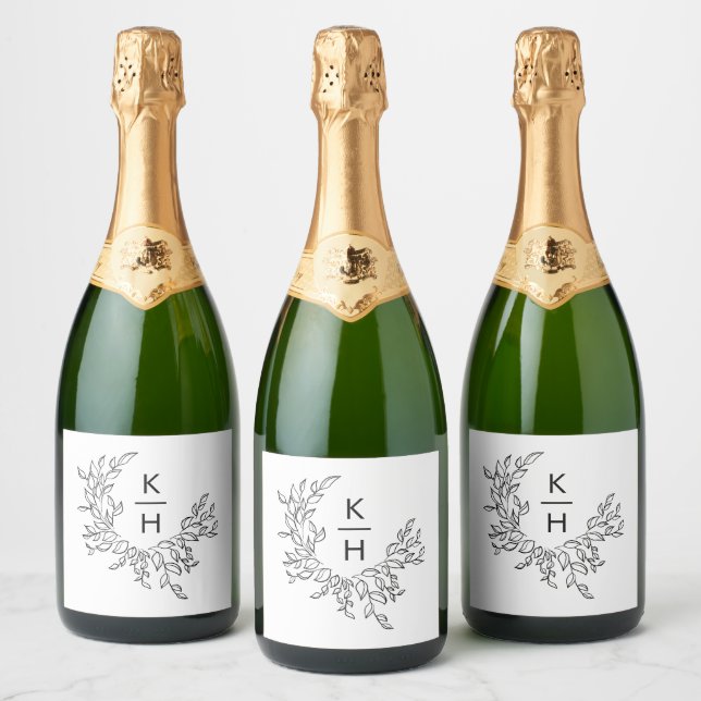 Étiquettes Pour Bouteilles De Vin Mousseux Élégant Mariage Monogram Crest (Bouteilles)