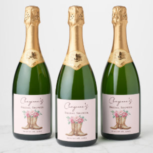 Étiquettes Pour Bouteilles De Vin Mousseux Élégant rose floral Cowgirl douche de mariée 