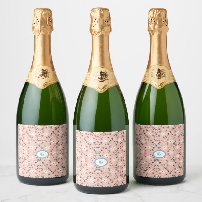 Étiquettes Pour Bouteilles De Vin Mousseux Élégant rose froral (Bouteilles)